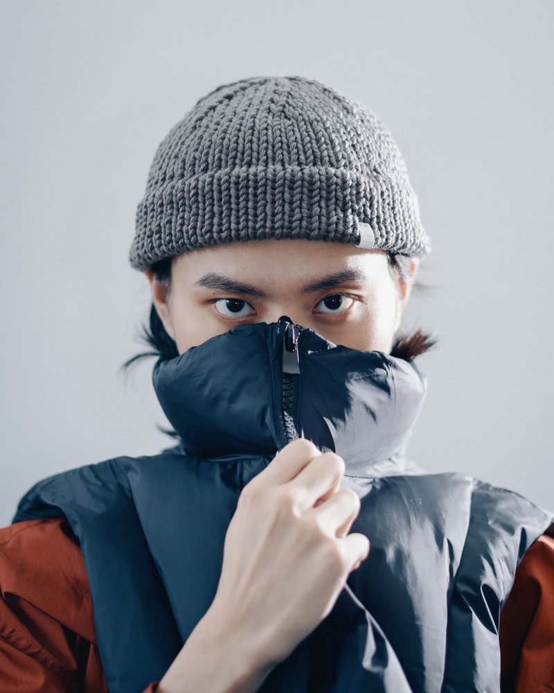 K012 手工編織超短圓頂毛帽水兵帽 - 深灰 - 帽子 - 棉．麻 灰色