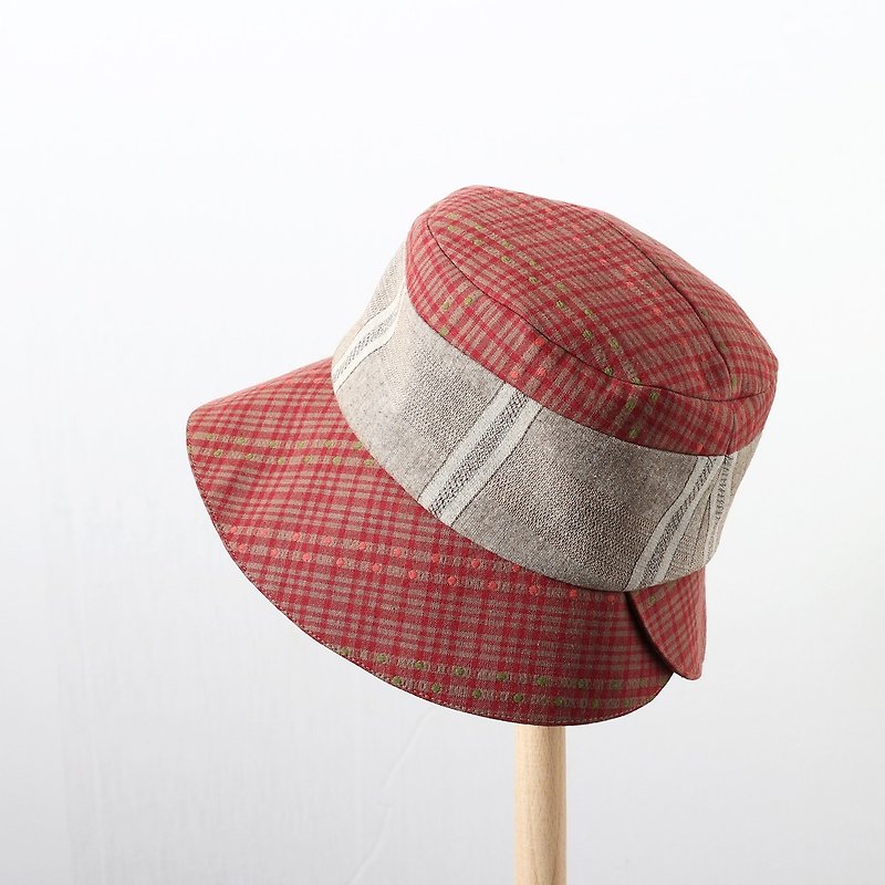 JOJA + khaki x red / SM adjustable / ladies hat / sun hat - Hats & Caps - Cotton & Hemp Red