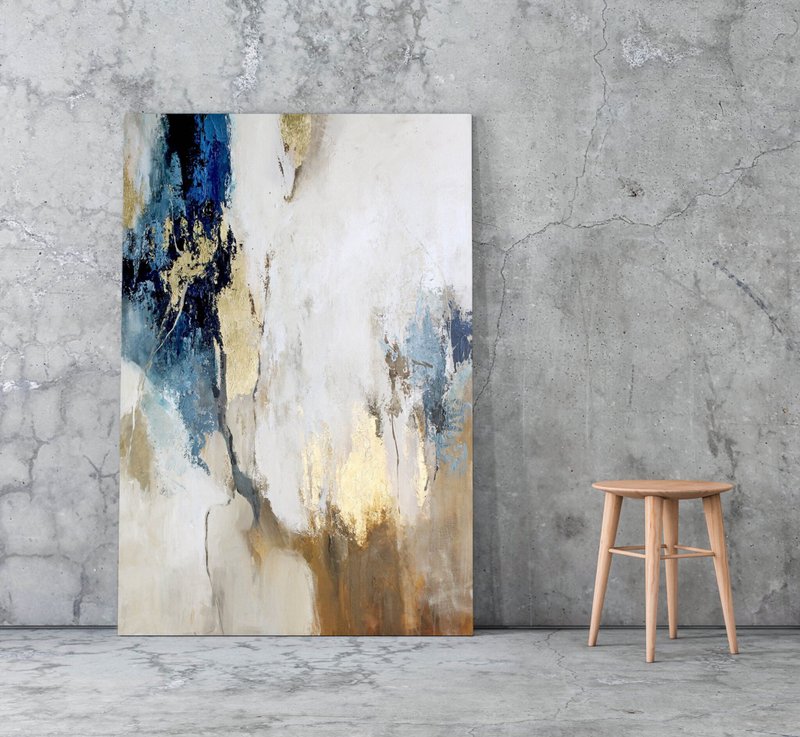 Blue Gold Painting |  Blue Gold Abstract | Blue Gold Wall Art | Blue Art |Flow - 壁貼/牆壁裝飾 - 棉．麻 藍色