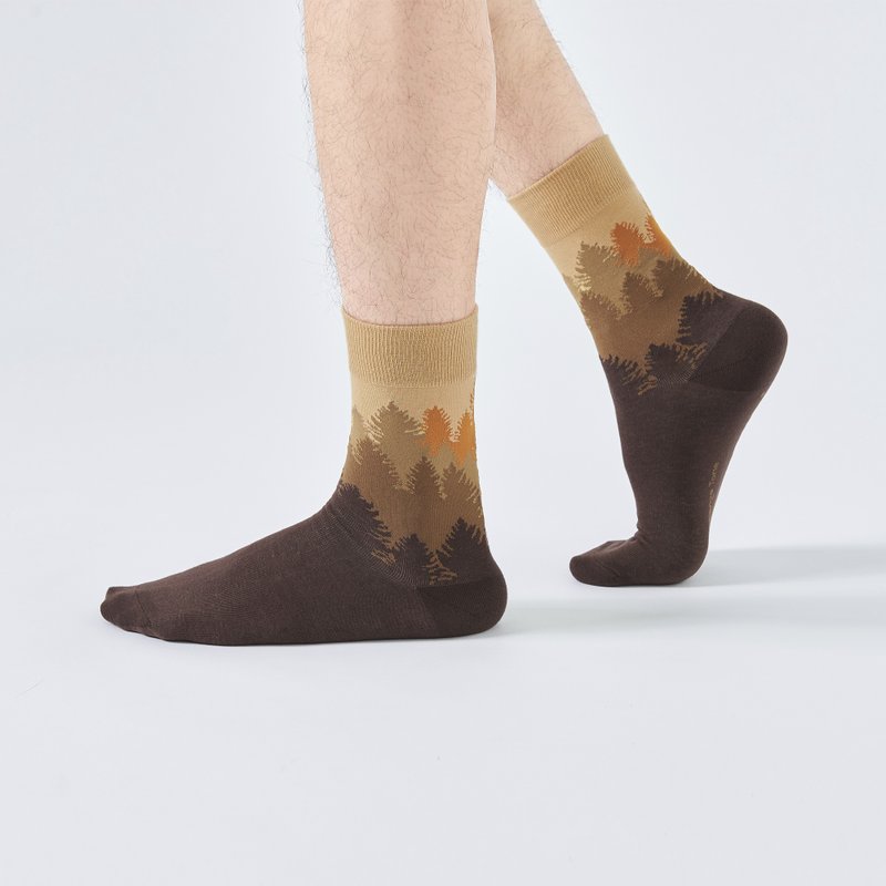 Dense Layers/Coffee (F)-MIT Design Mid-calf Socks - ถุงเท้า - ผ้าฝ้าย/ผ้าลินิน สีนำ้ตาล