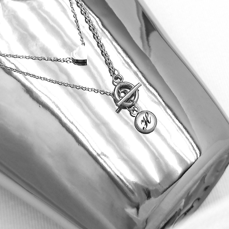 不銹鋼 OT釦項鍊 客製化文字 兩件 客製化禮物 愛心項鏈 不鏽鋼 - 項鍊 - 不鏽鋼 銀色