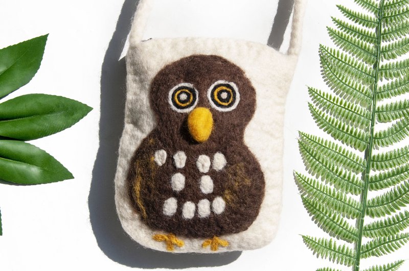 天然羊毛氈斜背包 側背包動物羊毛氈iphone手機包 肩背包-貓頭鷹 - 側背包/斜孭袋 - 羊毛 多色