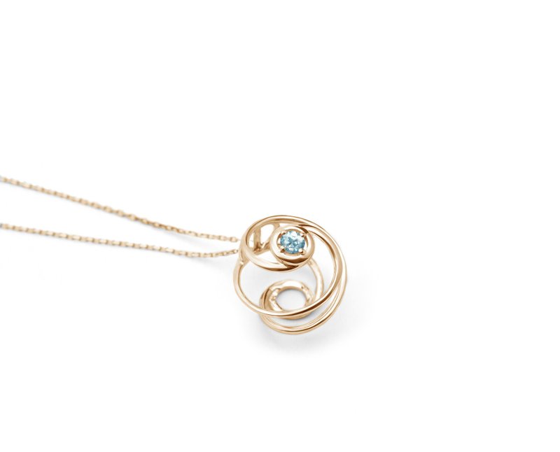 Aquamarine charm dainty circle 14k gold necklace-Minimalist birthstone pendant - สร้อยคอ - เครื่องประดับ สีน้ำเงิน