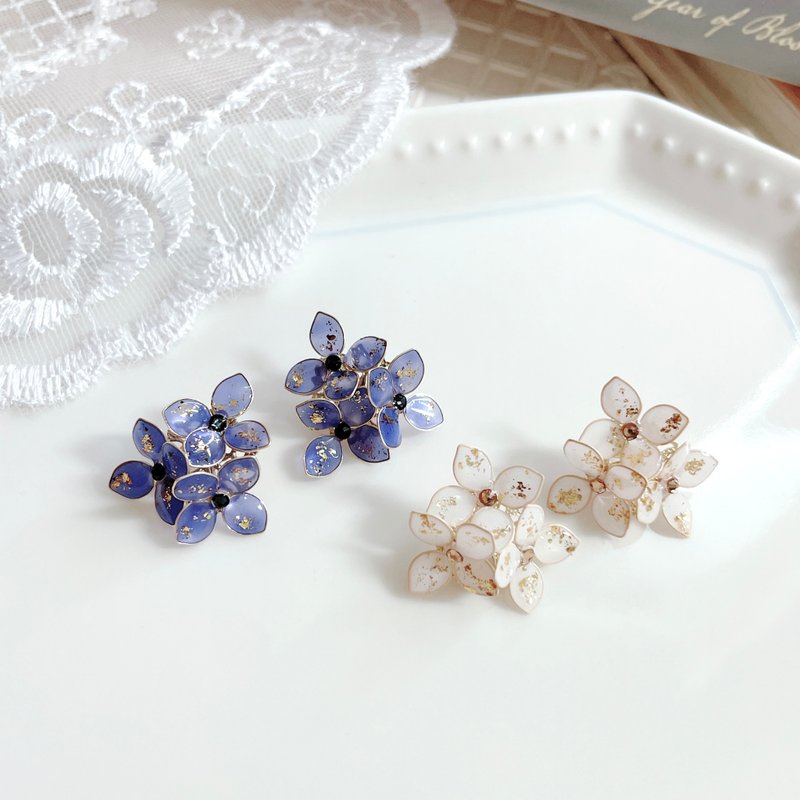 [Golden Purple Sun] Resin Crystal Flower Earrings - Earrings & Clip-ons - Resin 