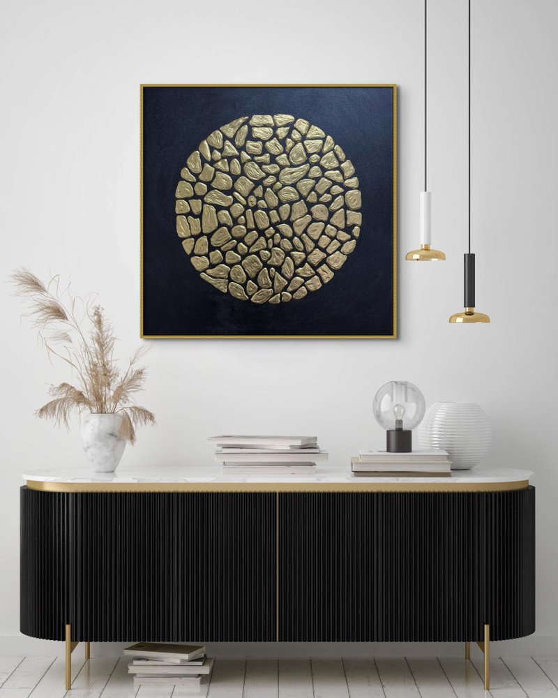 Large Abstract Black gold painting on canvas Textured painting - Wall Décor - Cotton & Hemp Gold