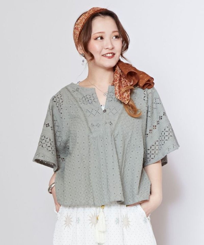 【熱門預購】刺繡蕾絲設計短版上衣 (3色) IRF-5201 - 女上衣/長袖上衣 - 棉．麻 