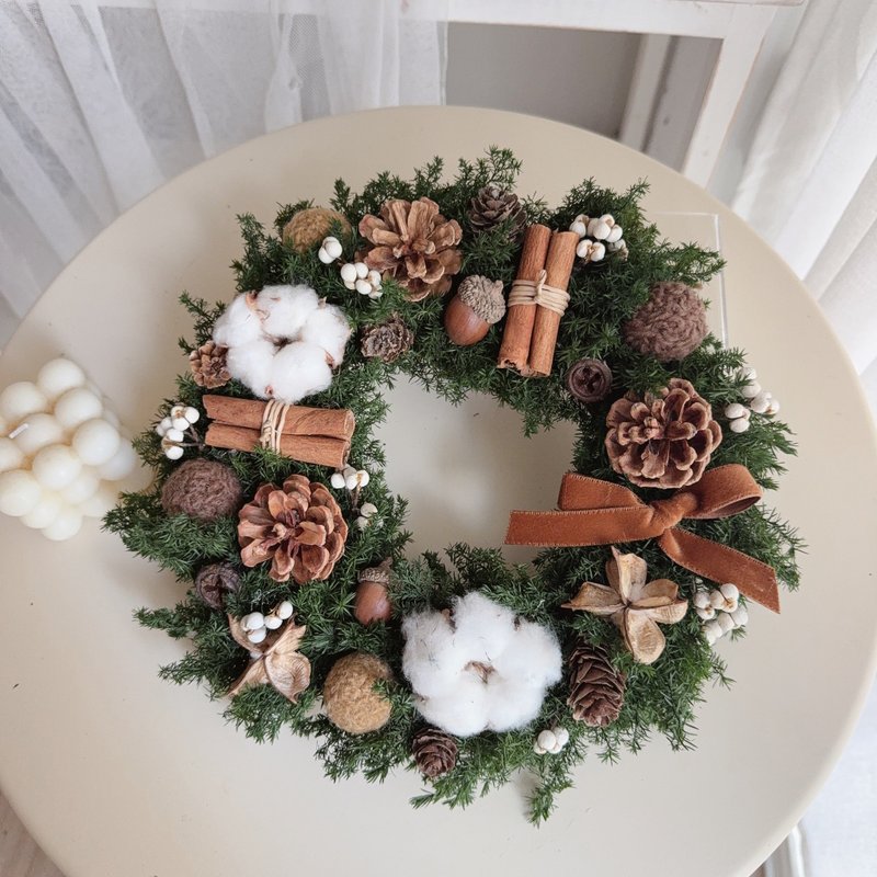 焦糖可可 永生雪松聖誕花圈 - 乾燥花/永生花 - 植物．花 