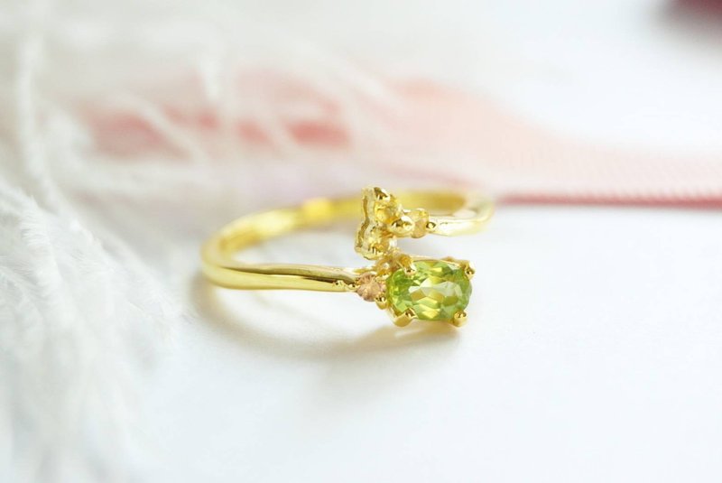 Natural Peridot with Citrine Silver Ring - 戒指 - 純銀 綠色