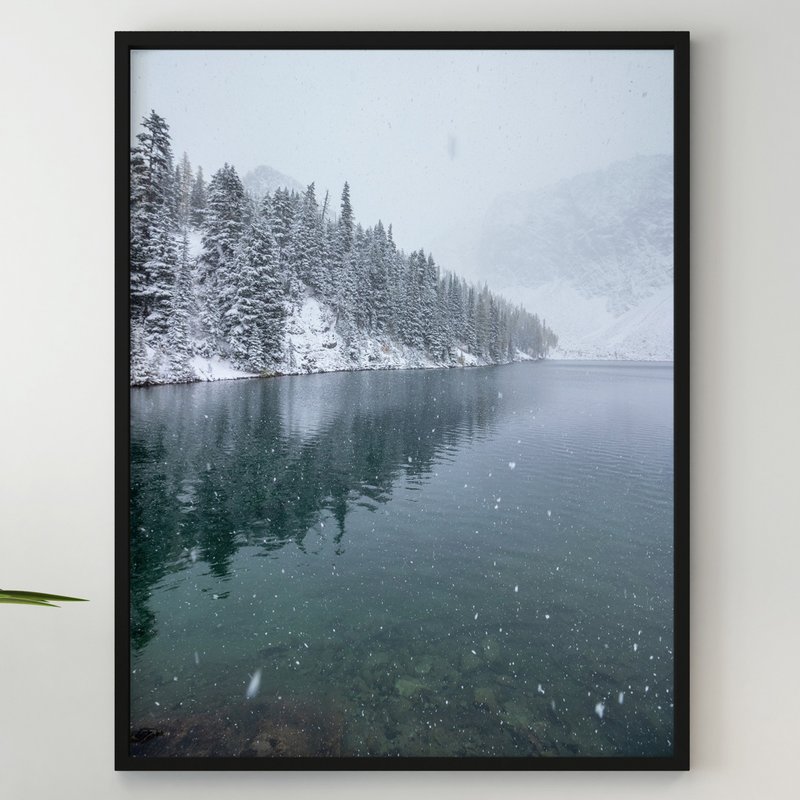 Winter Pine Forest reflected in the Mountain Lake, Winter Lake Forest Printable - Posters - Paper 