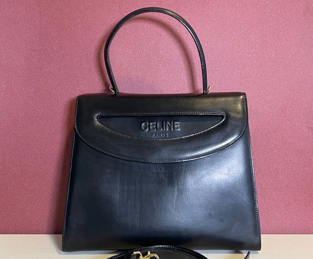 Celine セリーヌ 独特の開閉デザイン 黒レザー ヴィンテージ