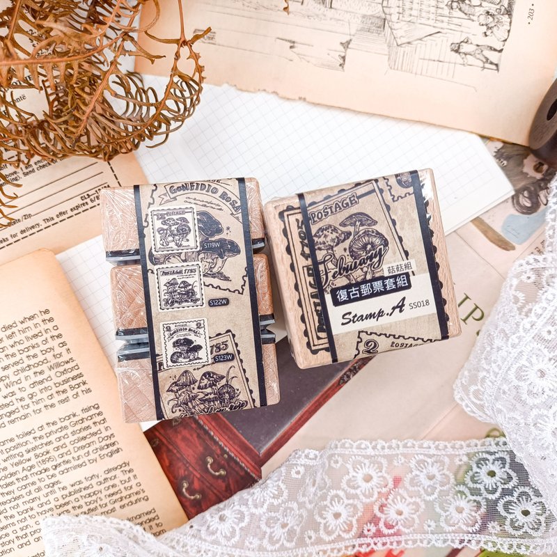 NO.SS018 復古郵票.A  A stamp / 櫸木印章 Wood Rubber Stamp - 印章/印台 - 木頭 卡其色