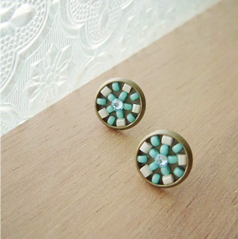 Deco tiles Earrings garden sea green mosaic sweet beads - Earrings & Clip-ons - Other Metals Green