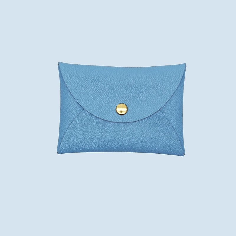 Customized Gift Leather Macaron Color Blue Card Holder/Wallet/card holder/card case - ที่เก็บนามบัตร - หนังแท้ สีน้ำเงิน