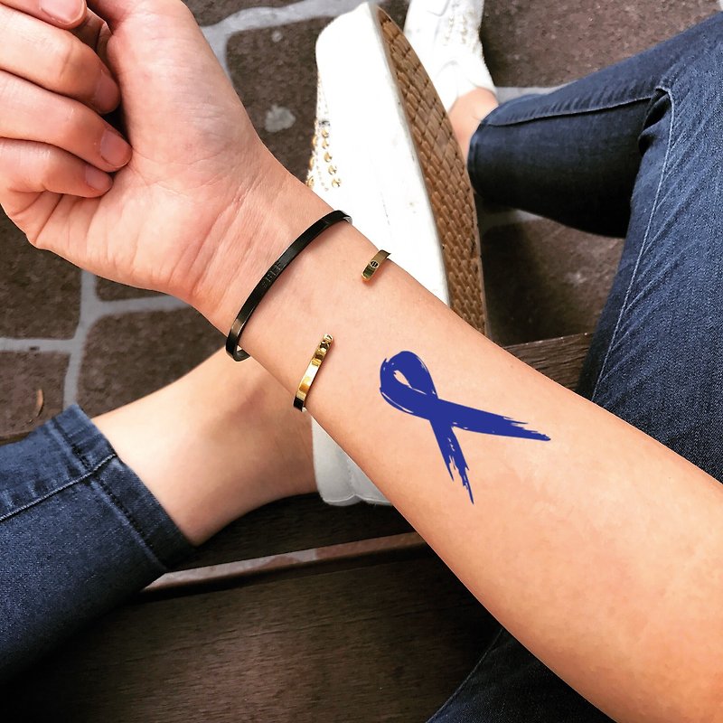 Colon Cancer Temporary Fake Tattoo Sticker (Set of 2) - OhMyTat - Temporary Tattoos - Paper Blue