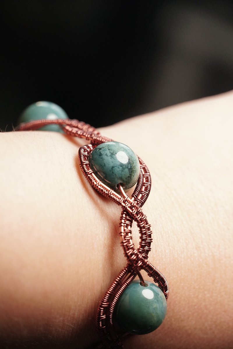 **Water Grass Agate/Blue Memory**Art Bronze Crystal Bracelet Bracelet Metal Weave - Bracelets - Jade Blue