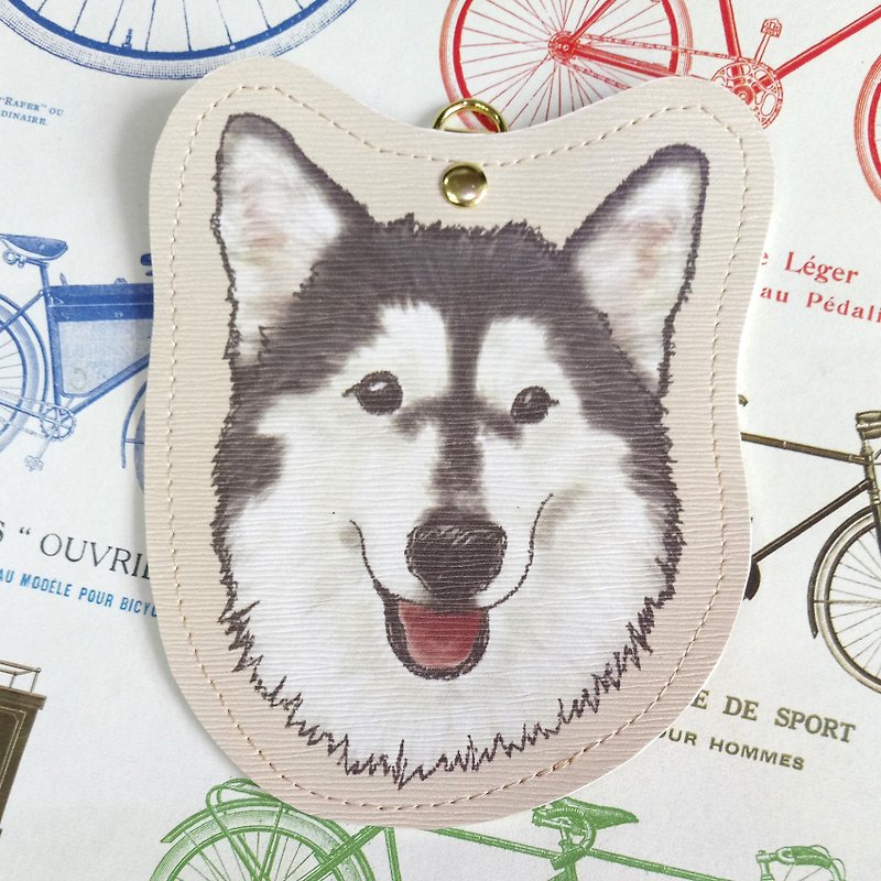 Shiqi-Imitation Leather Card Holder (Neck Strap)-Dog Sketch Series~Dog Head Shape_Old Friends Limited Gift - ID & Badge Holders - Faux Leather 
