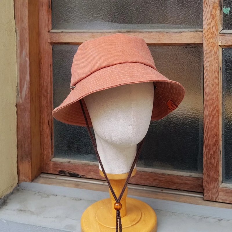 Handmade double-sided bucket hat - หมวก - ผ้าฝ้าย/ผ้าลินิน สีส้ม