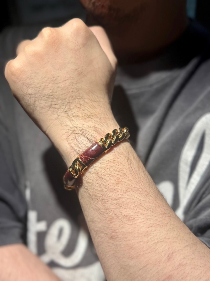 中古正品  Loewe 羅易威 皮革金屬手鍊 男女適用 西班牙製 禮物 - 手鍊/手環 - 真皮 咖啡色