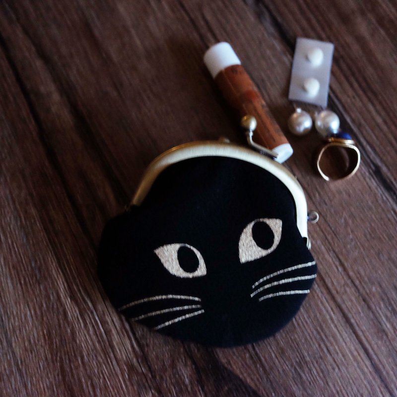 Kyoto Craftsman Pure Silk Gold Coin Purse Black Cat S/Limited Edition Cute and Unstoppable Unique - กระเป๋าใส่เหรียญ - ผ้าไหม 