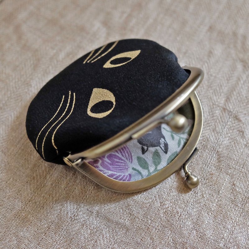 Gift Exchange * Black Cat Coin Purse S Kyoto Kimono Artisan Coin Purse. Playful Unique Lucky Cat - กระเป๋าใส่เหรียญ - ผ้าไหม 