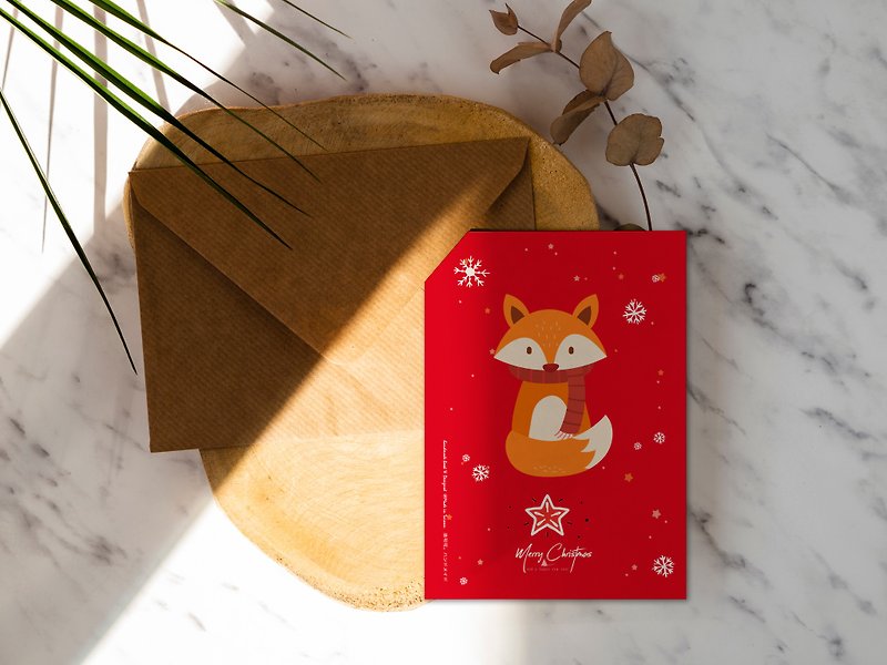 紅色小狐狸聖誕卡片【CM17151】洛可可草莓 WELKIN手創明信片 - 心意卡/卡片 - 紙 