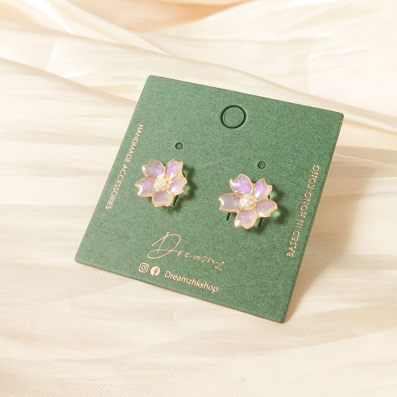 Sakura Bronze Flower Earrings - ต่างหู - เรซิน สึชมพู