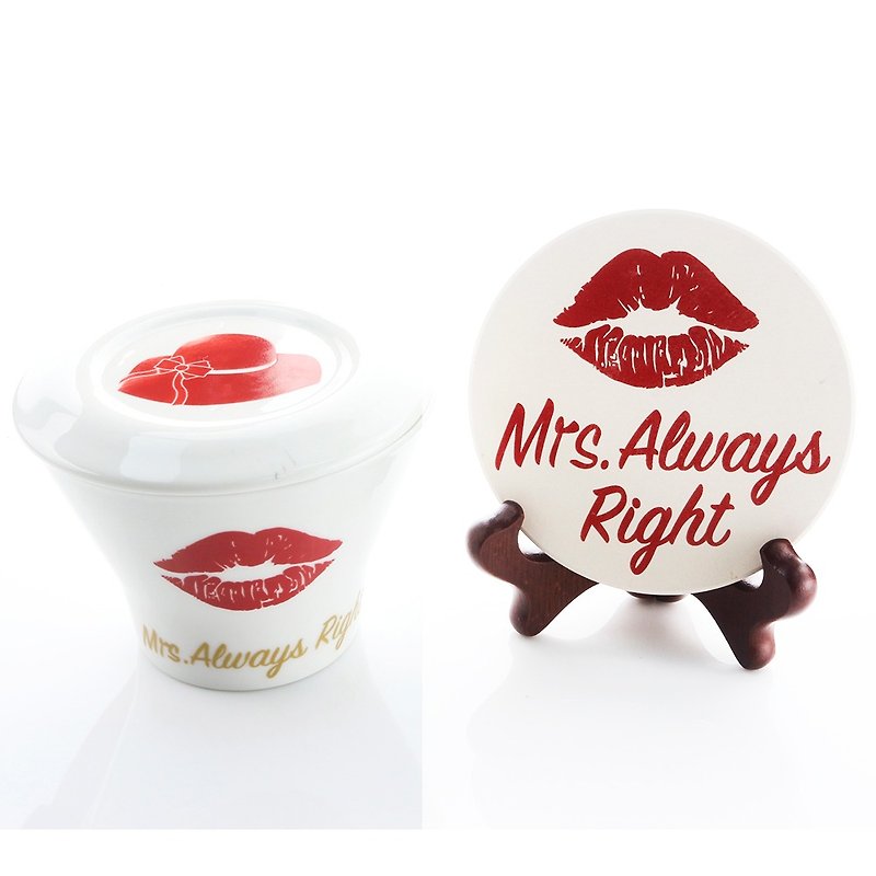 Engels Co. Mrs. Always Right 拿鐵蓋杯+陶瓷吸水杯墊組 - 咖啡杯/馬克杯 - 瓷 紅色