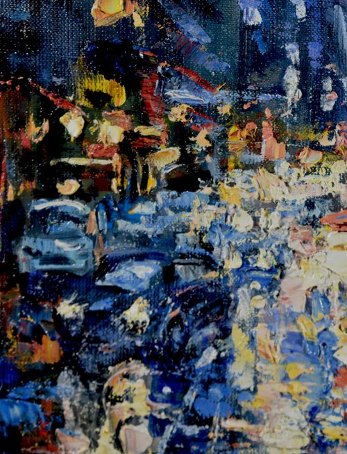 ニューヨーク雨のNYCオリジナル絵画ストリートシティガール傘