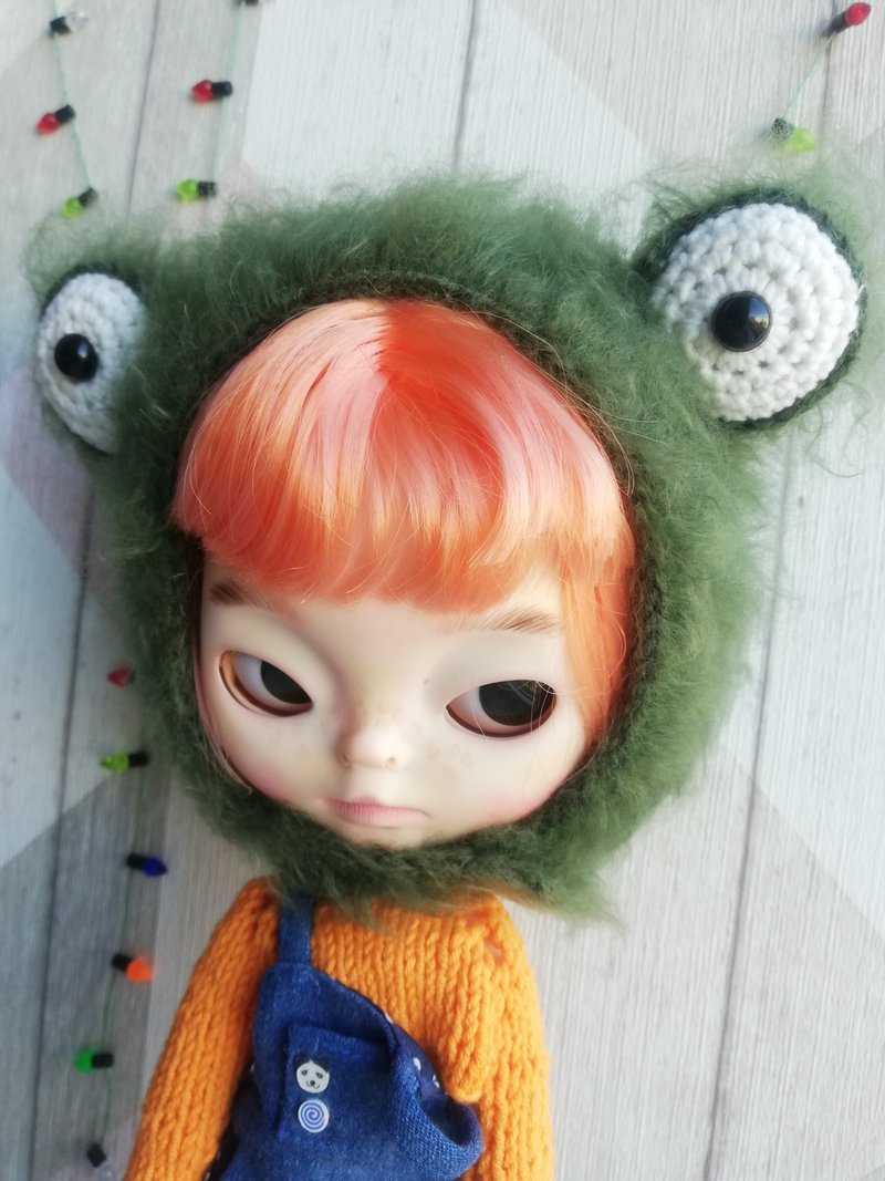 Blythe doll hat fluffy Frog - 公仔/玩偶 - 棉．麻 綠色