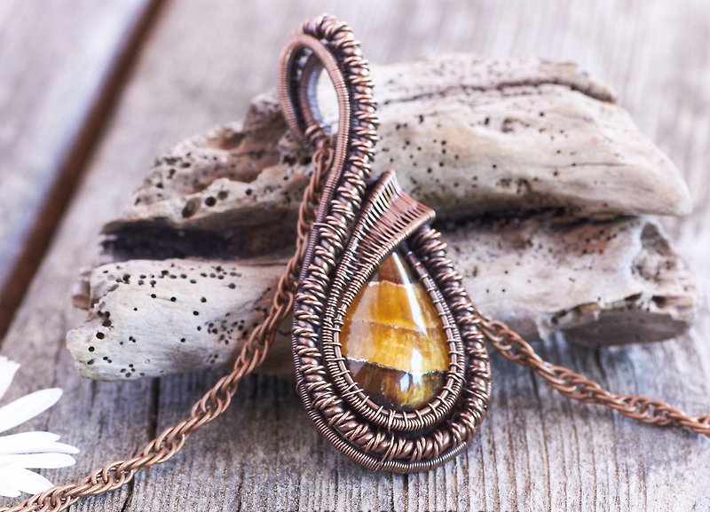 Wire Wrap Pendant ,Calcite Pendant, Wire Wrap Copper Necklace - Necklaces - Gemstone Gold