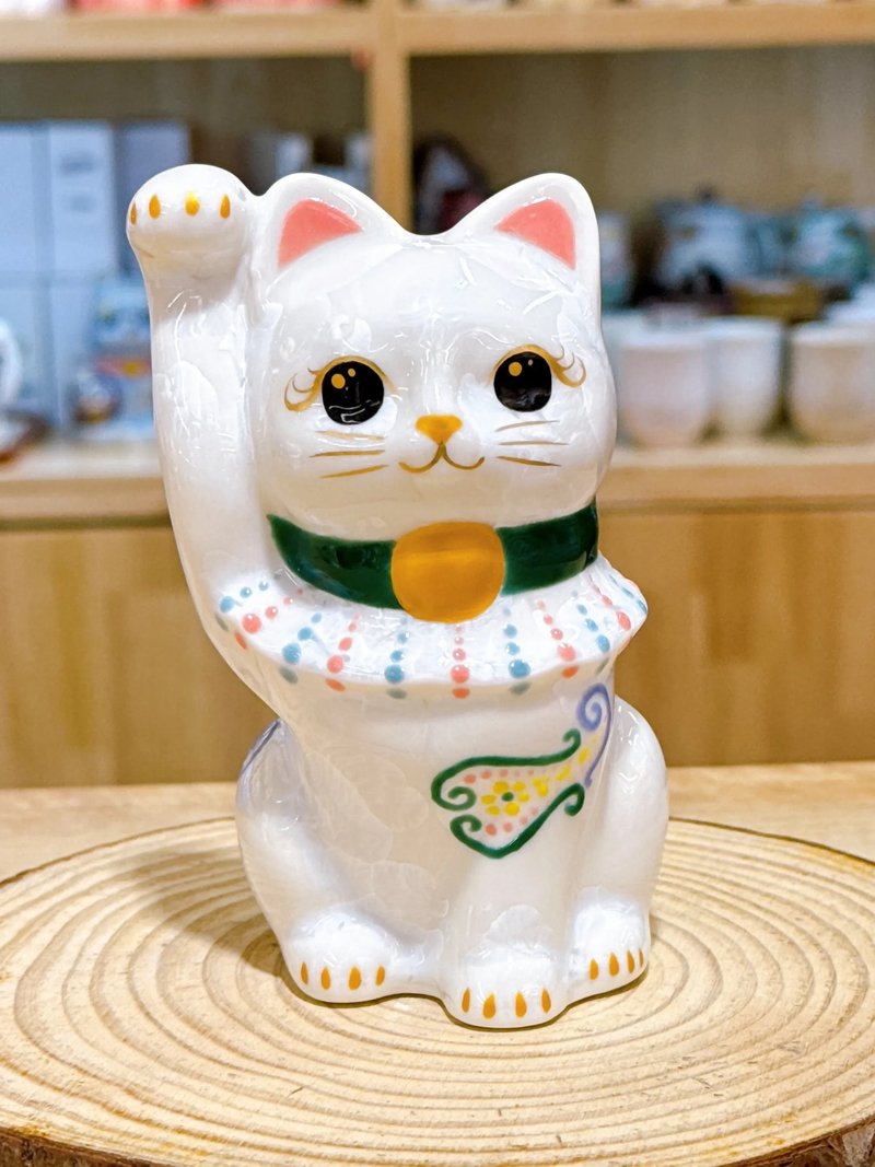 【晶白億福】日本清水燒招財貓 | 花結晶 - 白億万両 - 擺飾/家飾品 - 瓷 白色