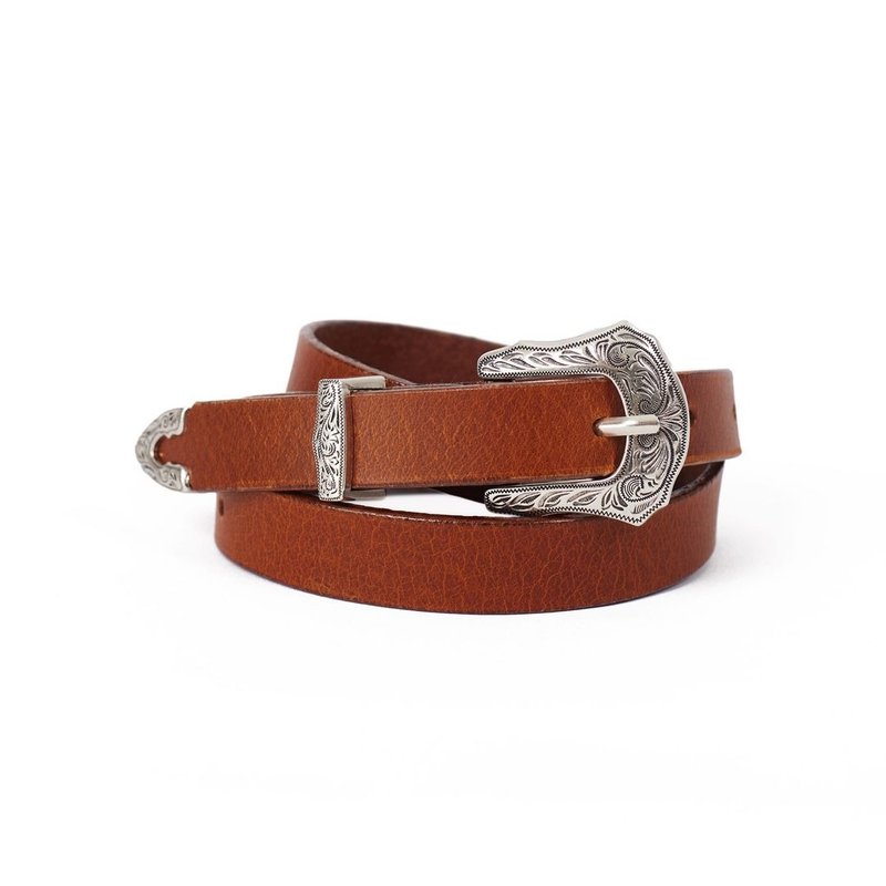 Western Leather Belt| Handmade| Unisex Belt| Customized| Leather Accessories - เข็มขัด - หนังแท้ สีนำ้ตาล