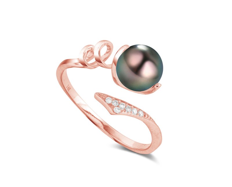 黑珍珠獨特求婚戒指 14k金鑽石彗星結婚戒指 簡約星空定情指環 - 戒指 - 貴金屬 黑色