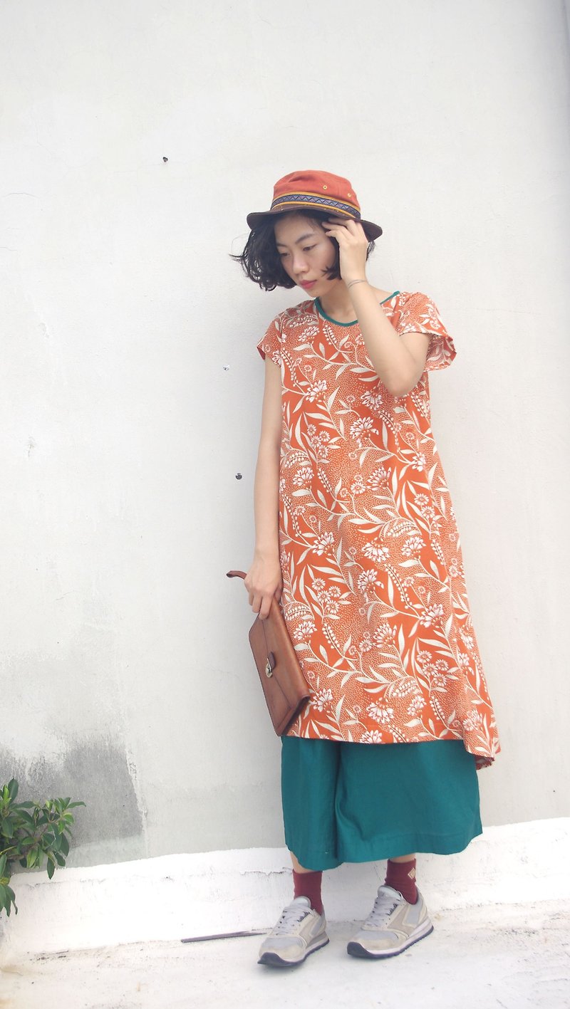 Design Handmade - Japanese Orange Flower Summer Umbrella Edition Dress Top - ชุดเดรส - ไฟเบอร์อื่นๆ สีส้ม