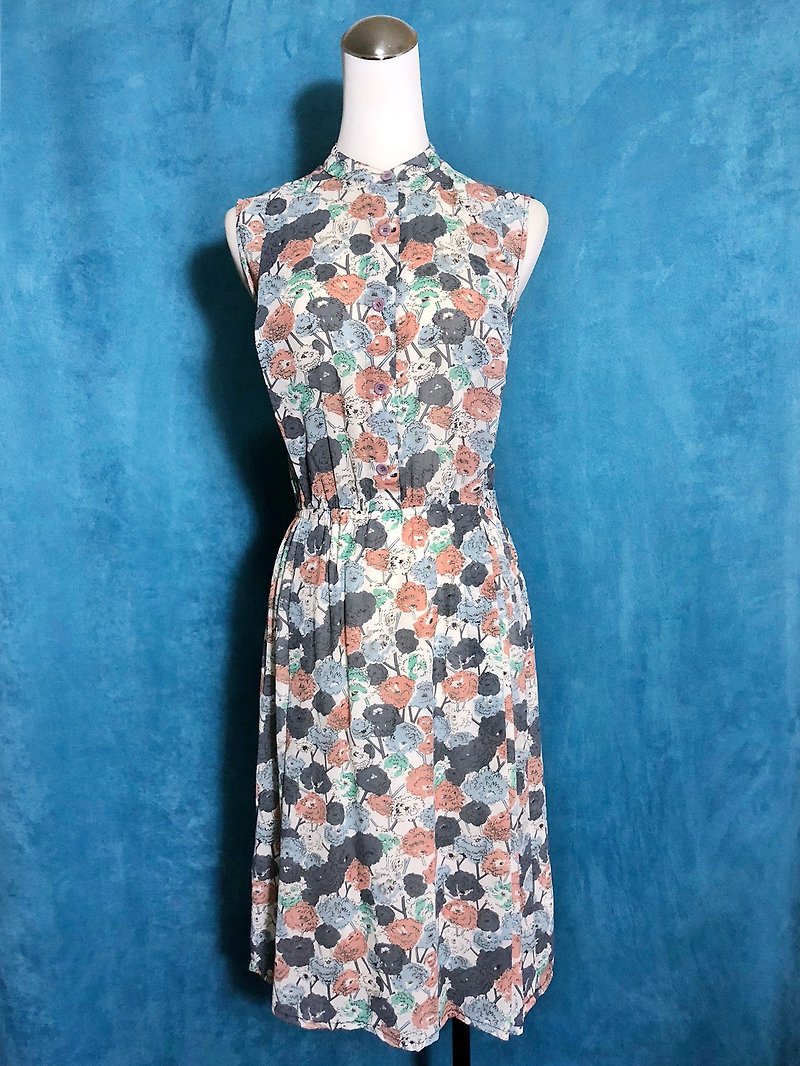 Spring flowers sleeveless vintage dress / bring back VINTAGE - One Piece Dresses - Polyester Multicolor