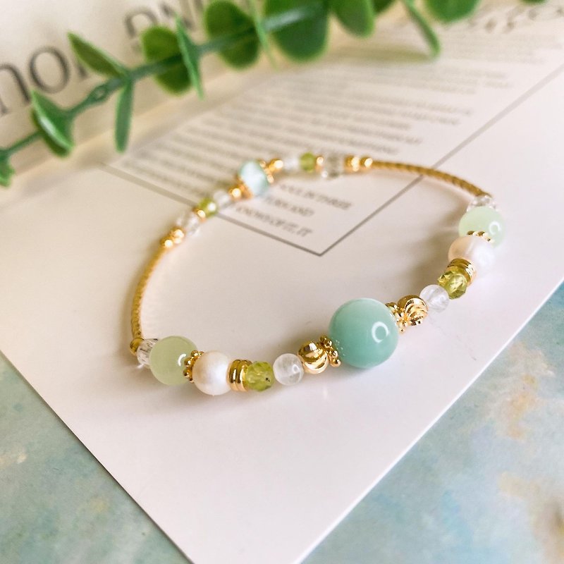 First bud new green angel sea grain Stone Stone green Stone pearl moonstone crystal bracelet bracelet - Bracelets - Crystal Green