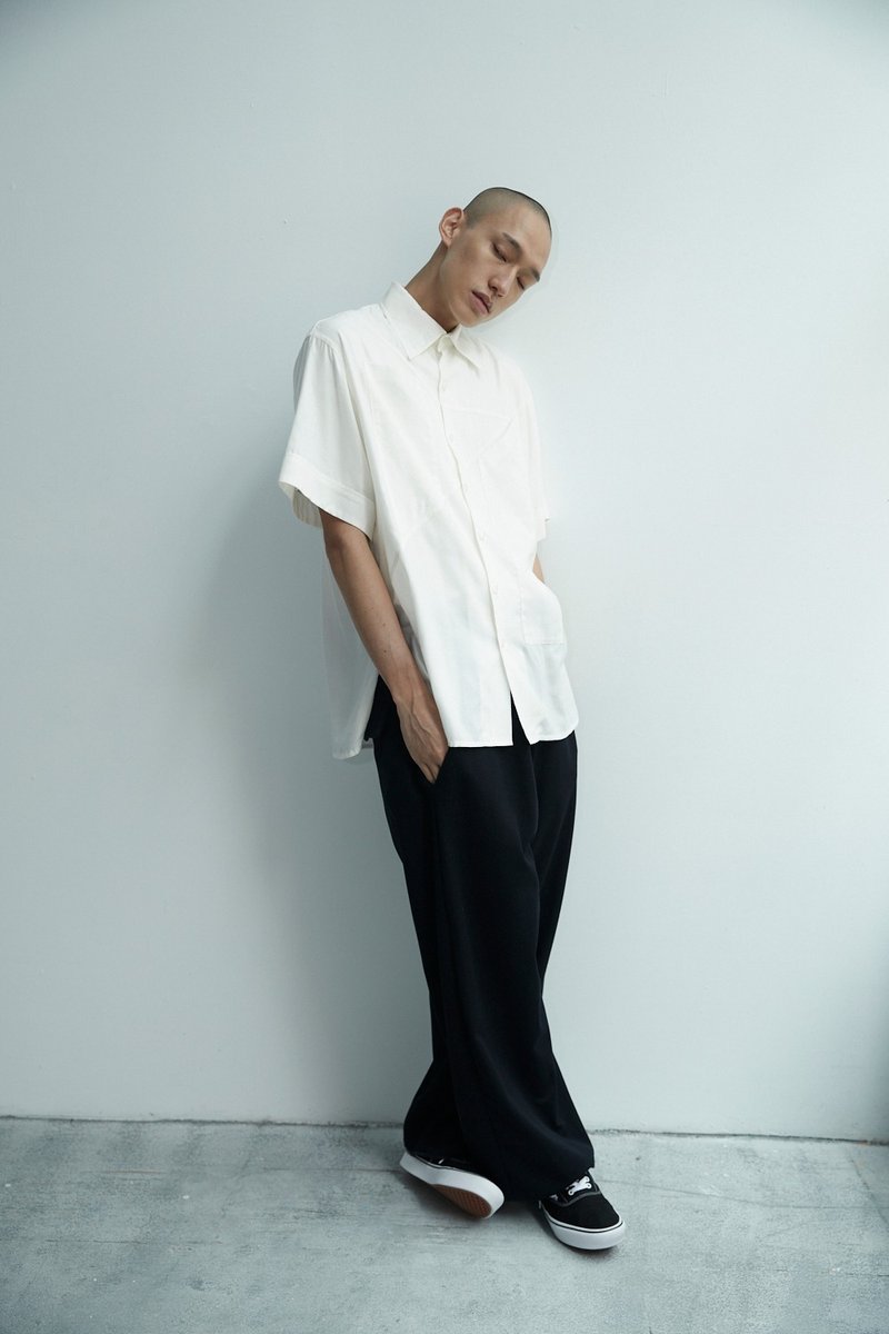 褲口抽繩斜襠剪接褲 - 中性長褲/短褲 - 聚酯纖維 