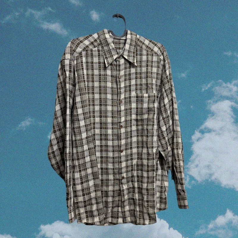 [Morefun vintage selection] Gray long-sleeved plaid shirt - Women's Tops - Other Materials Gray