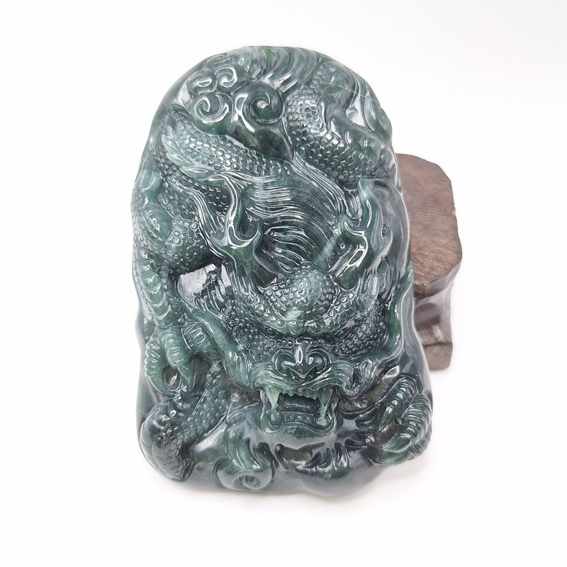 Dangerous material domineering hand-carved dragon pendant | natural Burmese jade A grade jadeite - Necklaces - Jade 