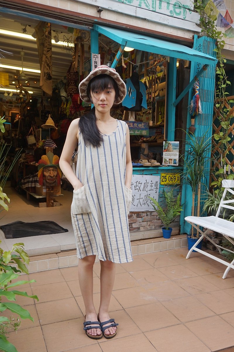 EARTH.er │ cotton blend Dress - blue ● Blended Cotton and Linen One Piece Skirt - Blue│ :: :: Hong Kong original design brand - One Piece Dresses - Cotton & Hemp Blue