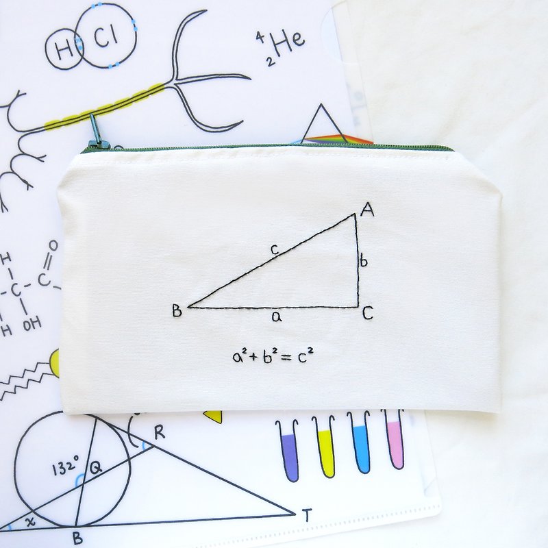 ピタゴラスの定理 / 数学科、小銭入れと筆箱 - ペンケース・筆箱 - 刺しゅう糸 ホワイト