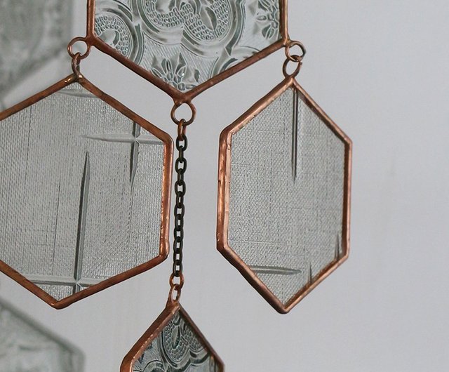 Hanging Small Pink Hexagon Herbarium Copper Glass Frame for Pressed Flowers  Dried Flowers