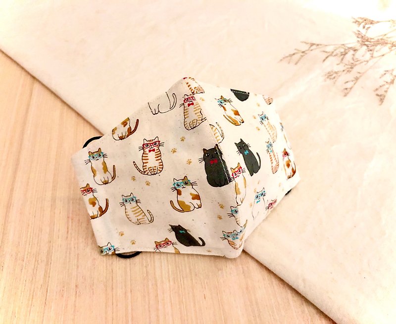 [SGS Reassurance Test] Handmade Fabric Flower Series-Japanese Fabric Mask (Cat Painted) - Face Masks - Cotton & Hemp Multicolor