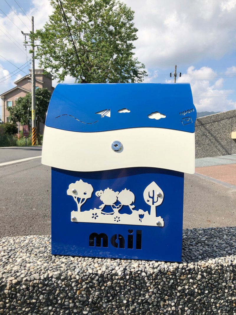 Design blue half-aluminum Stainless Steel mail box with lock, post box color, door plate pattern on the cover can be selected - ของวางตกแต่ง - โลหะ สีน้ำเงิน