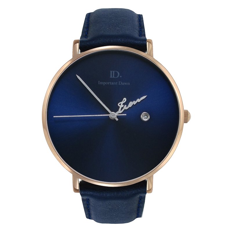Customized name pointer watch-41MM sun pattern dark blue leather large watch - Couples' Watches - Genuine Leather Blue