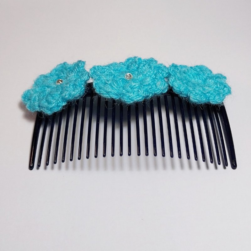 Blue Flower Head Decoration Handmade Plastic Comb - Hair Accessories - Other Man-Made Fibers Blue