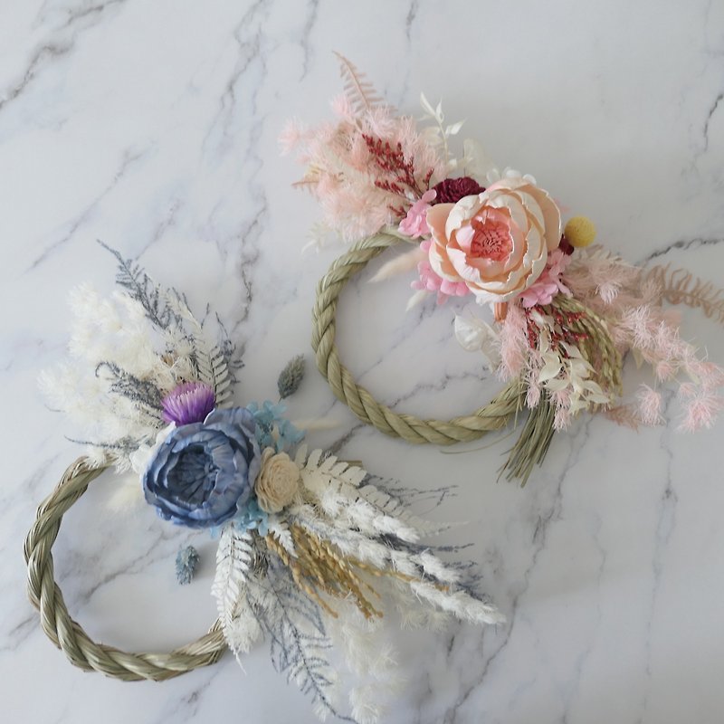 [Pink eternal flower note with string] Pink, pink and blue/New Year hangings/New home gifts/dried flowers - ตกแต่งผนัง - พืช/ดอกไม้ 