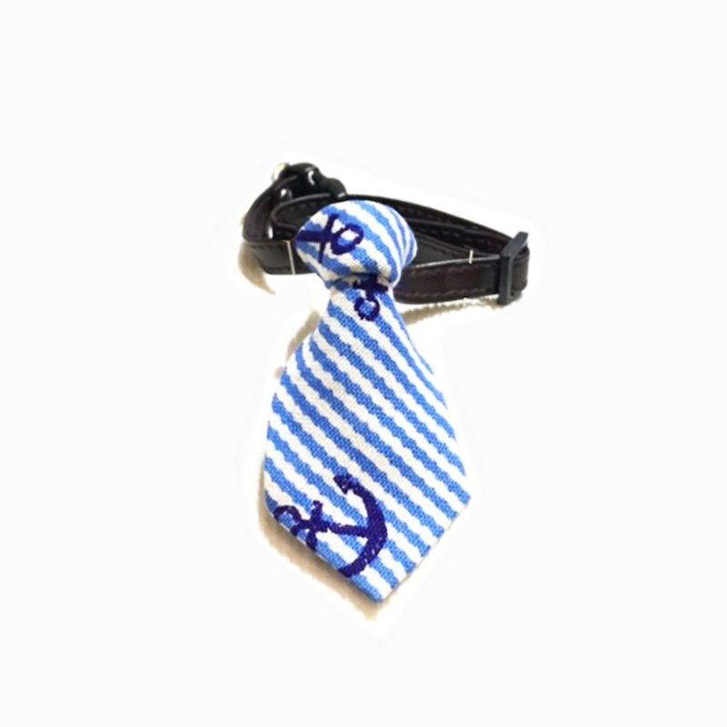 Ella Wang Design Tie 寵物 領結 領帶 貓 狗 藍白 條紋 - 項圈/牽繩 - 棉．麻 藍色