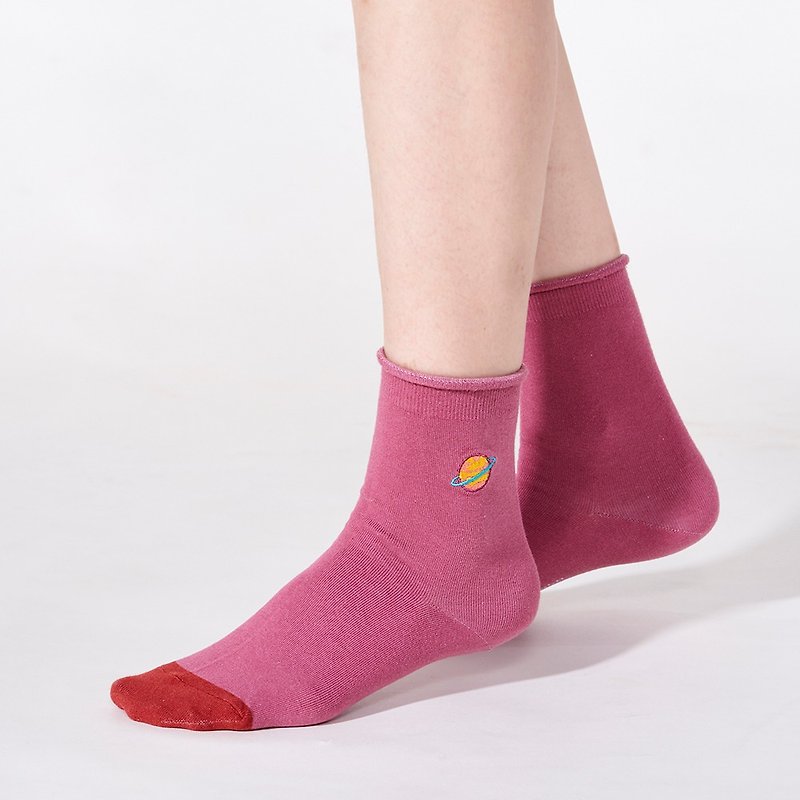 星環 3:4 /紅/ 刺繡 襪子 - 襪子 - 棉．麻 紅色