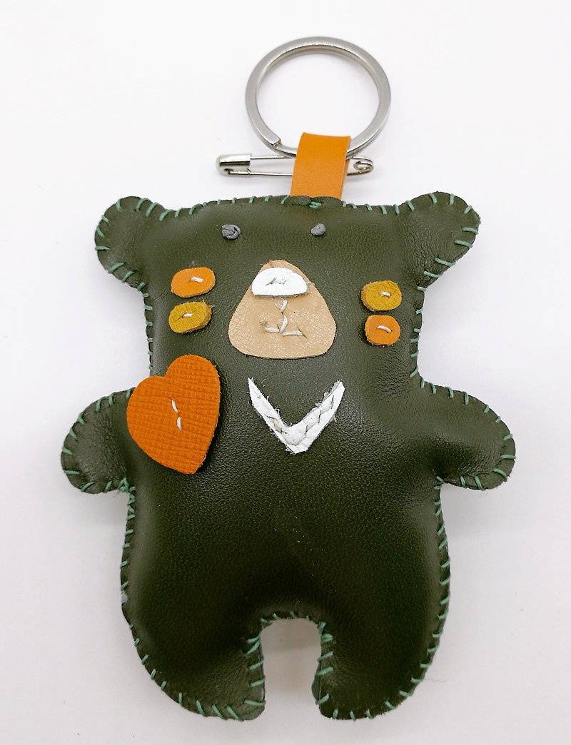 台灣黑熊Taiwanese Black Bear - 墨綠 - 吊飾 - 真皮 綠色
